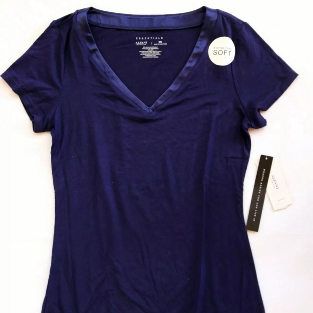 NWT ALFANI XS Navy Blue Super Soft Stretch Modal Sleepwear Pajama Top